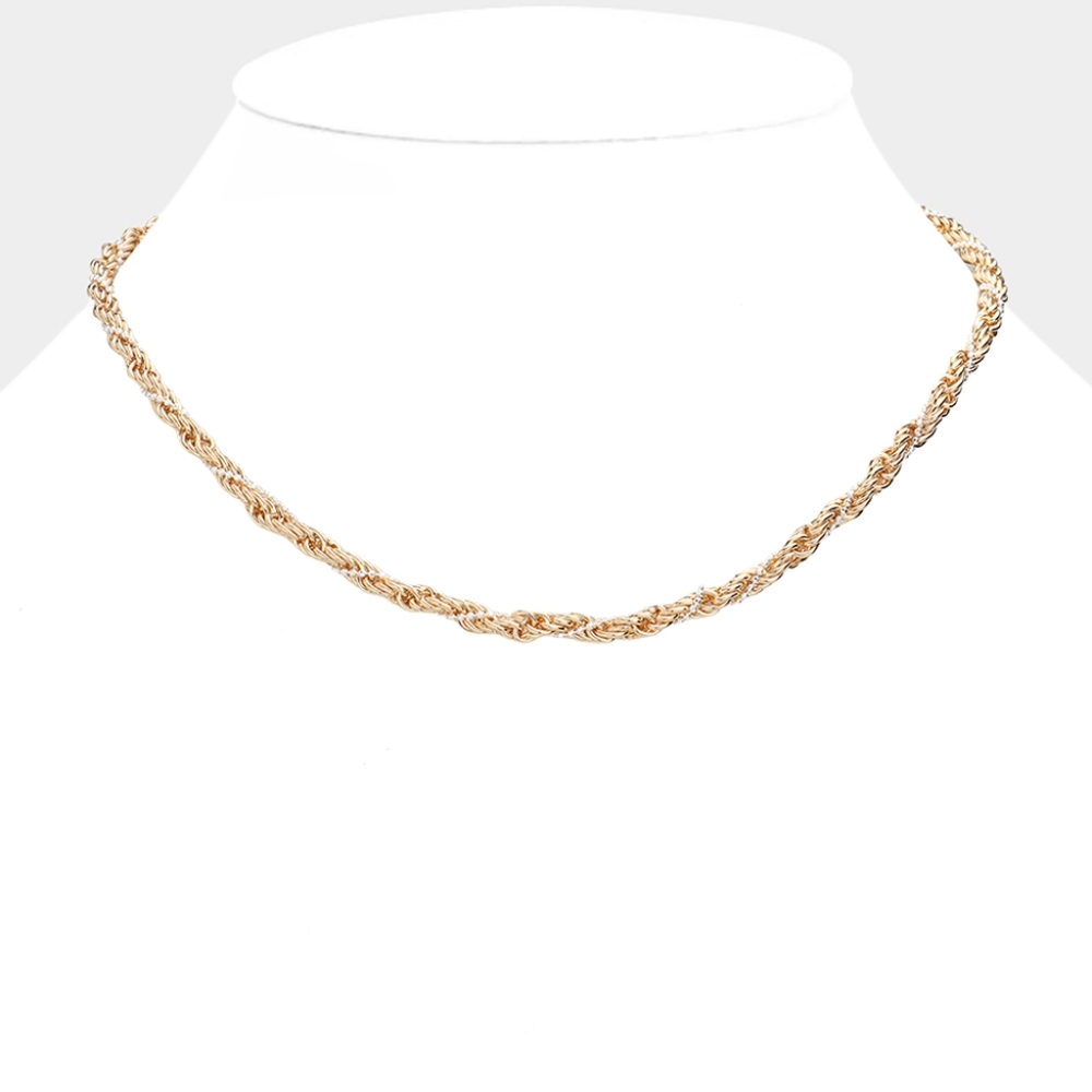 Gold Twisted Rope Chain Everyday Metal Necklace Fashion Casual Jewelry